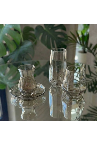 Çnr Home Collection 18 Parça Füme Cam Bardak Seti Gümüş