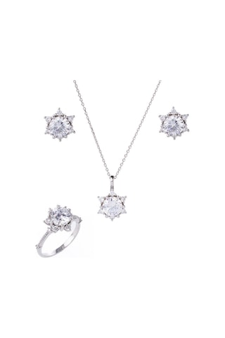 7 Mm Zirkon Taşlı Lotus-çiçek Model 925 Ayar Gümüş Üçlü Kadın Takı Seti Gümüş