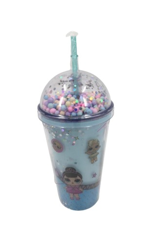 Pipetli Bardak Matara Sevimli Suluk 450 Ml Çift Katmanlı Mavi Mavi