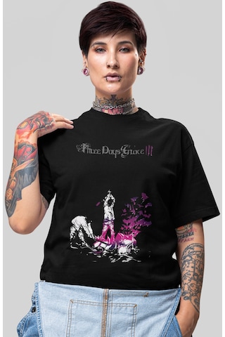 Sevbano Three Days Grace Rock Metal Müzik Grubu Baskılı Unisex Oversize T Siyah