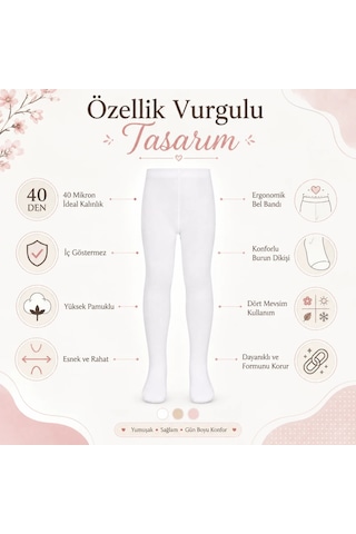 Womanandkids Wak Kız Çocuk Beyaz 40 Denye Pamuklu Opak Külotlu Çorap Okul Bale Ve Özel Gün Çorabı