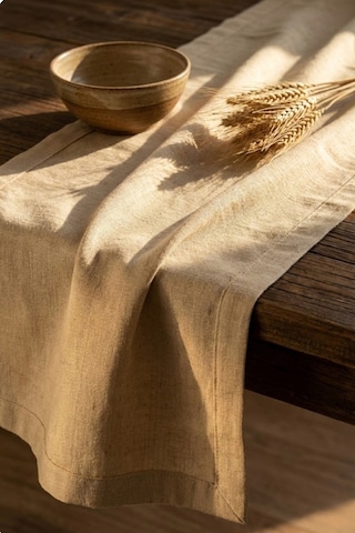 Lınen Organik Ham Keten Runner Naturel 40 X 150 Cm Bej