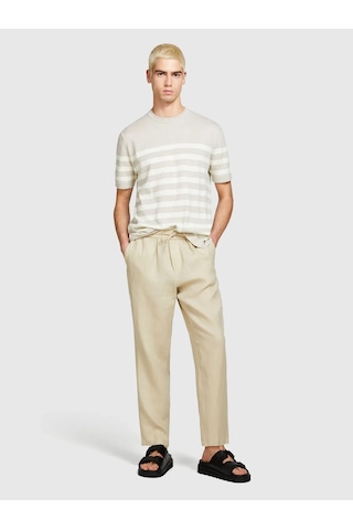 %100 Keten Beli Büzgülü İpli Slim Fit Pantolon Erkek Bej Pantolon - 325p4aghsf043 Bej
