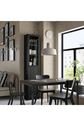 Cam/panel Kapaklı Kitaplık, Siyah Meşe Görünümlü, 40x30x202 Cm Siyah