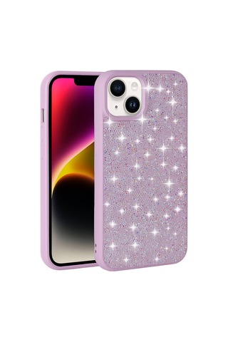 Apple Uyumlu iPhone 13 Kılıf Simli Pırlanta Taşlı Kamera Yükseltili Silikon Celikaksesuar Siyah