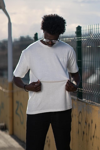 Bisiklet Yaka Havlu Kumaş Yarı Oversize Hafif Geniş Model T-Shirt Beyaz