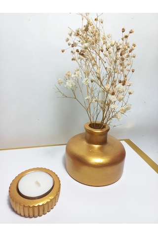 Şık Tasarım Antiquity Gold Rengi Minimal Vazo, Masa Ve Sehpa Üzeri, Dekoratif Aksesuar Gold