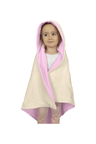 %100 Pamuk Kapşonlu Bebek Çocuk Banyo Havlusu Çift Yönlü P-bej