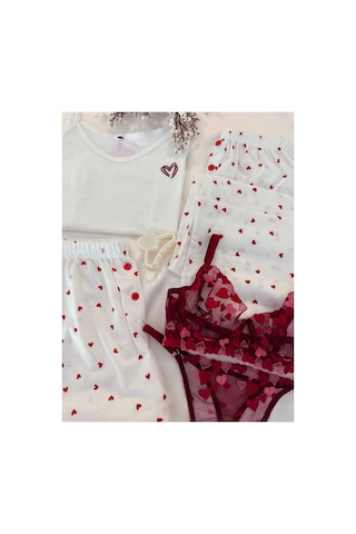 Mh Moony Homewears 5'li Çizik Kalp İç Giyim Penye Pijama Çeyiz Seti Kırmızı