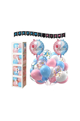 Cinsiyet Belirleme Parti Seti Baby Kutu, Banner, Folyo Balon Ve Balon Zincir Seti Konsept 4
