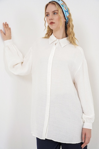 Bigdart Kadın Dokulu Oversize Tunik 5989 - Beyaz