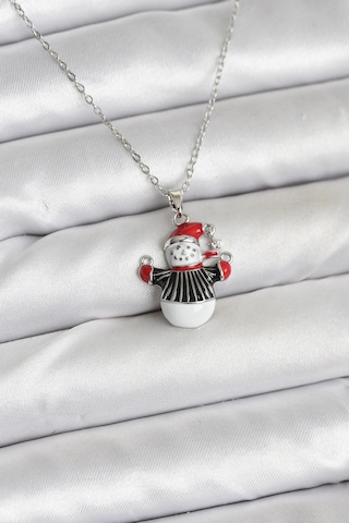 Zarif Boyunlar İçin Silver Çelik Zincir Kardan Adam Yılbaşı Tema Kadın Kolye Metalik