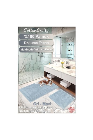 Cottoncrafty %100 Pamuk Dokuma Su Emici Banyo Paspas Seti, Banyo Halısı Vera 2 Li Set 60x100-60x50 Gri Genel