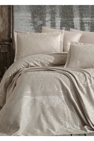 Dantela Hazel Şönilli Jakarlı Yatak Örtüsü - Bej Bej