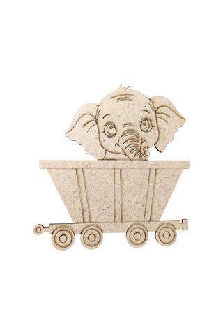 Boyanabilir Ahşap Vagonlu Fil Figürü 13x13 Cm 10 Adet
