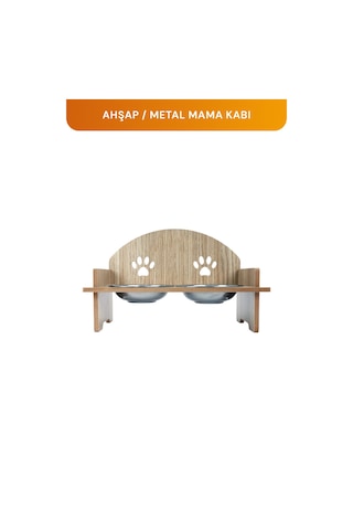 Ahşap Kedi Köpek Mama Su Kabı Standı, Metal Suluk, Kedi Köpek Halısı