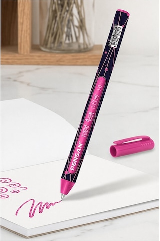 Pembe Simli Tükenmez Kalem 2 Adet Pensan Jely Simli Pilot Kalem Ergonomik Tutuş Yumuşak Yazım Siyah Defter Renkli