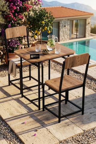 Bahçe Masa Takımı 2 Kişilik 2 Sandalyeli Masa Sandalye Seti Metal Ayak Balkon Mutfak Kafe Yemek Masası Minör Atlantik Çam Çok Renkli