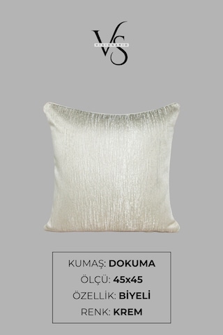 Kırlent Kılıfı Çizgili Desenli Jakarlı Dokuma Ve Kadife Kumaş Seti 45x45 35x50 Çift Taraflı Biyeli Krem