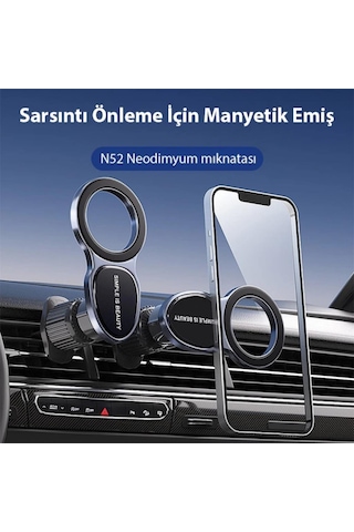 Polham Magsafe Mıknatıslı Sarsıntısız Havalandırma Girişli Telefon Tutucu, Düşmez, Kilit Sistemli Tutucu