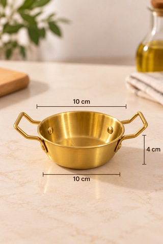 Gold Mini Sunumluk Ve Sosluk Çift Kulplu 10x10 Cm Kahvaltılık, Mezelik Ve Sos Kasesi