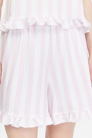 Bella Dossi Askılı Rahat Pamuklu Çizgili Kumaştan Fırfır Detaylı Şortlu Kadın Pijama Takımı Pembe/beyaz Pembe