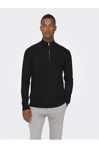 Only & Sons Onswyler Lıfe Reg 14 Half Zıp Knıt Noos Erkek Black Kazak - 22021264 Siyah