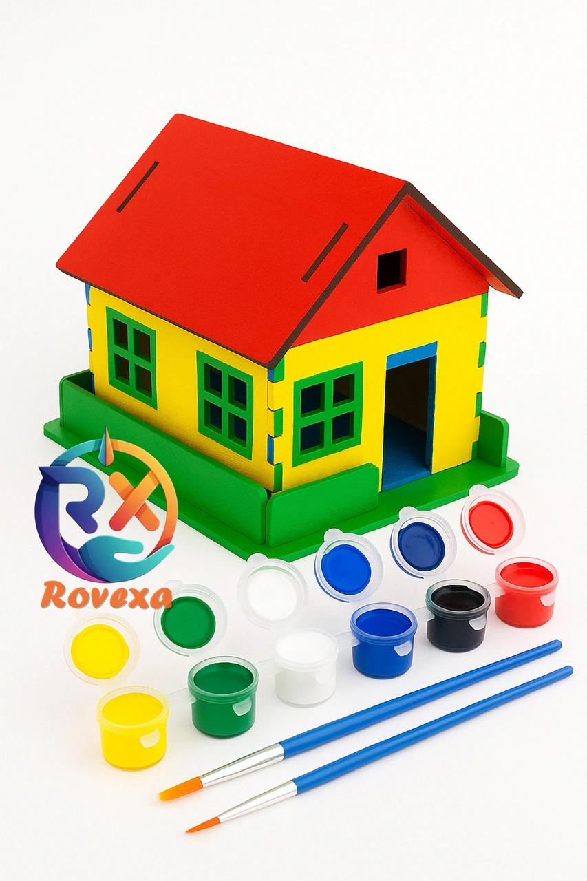 Ahşap Oyuncak Ev Boyama Seti, Ahşap Boyama Evi, Ahşap Oyuncak Yapboz Ev