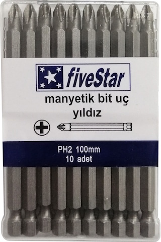 Yıldız Başlı Manyetik Bits Uç Ph 2x100 Mm Matkap Ucu Vidalama Ucu 10 Adet