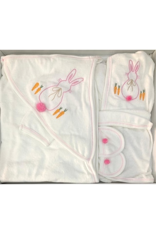 Donino %100 Pamuk 4 Lü Set Nakışlı Bebek Bornoz Seti