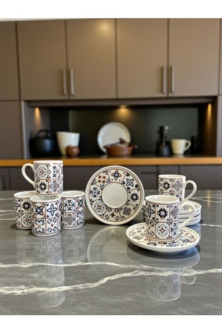 Kahve Fincanı - Porselen 6 Kişilik Ceramic Desen Kahverengi