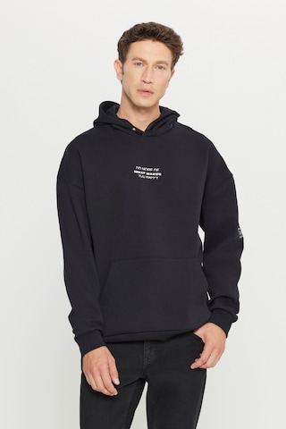 AC&Co / Altınyıldız Classics Erkek Sıyah Oversize Fit Bol Kesim Kapüşonlu İçi Polarlı Pamuklu Sweatshirt Siyah