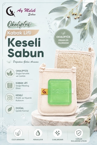 Doğal Kabak Lifli Okaliptüs Özlü Sabun Seti Doğal Kabak Lifi Banyo Kesesi - Kabak Lifli Yüz Kesesi