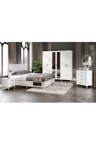 Paris 6 Kapaklı Komple Mdf Beyaz Gardırop