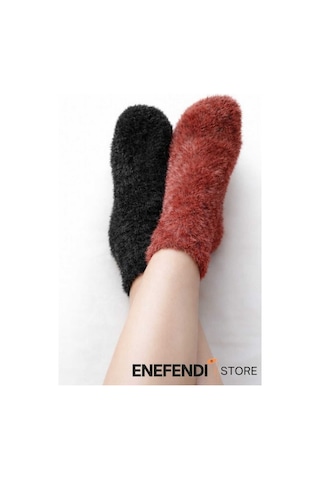 Nf Nd Enefendi 2 Çift Termal Kışlık Peluş Unisex Çorap - Dikişsiz Tüylü Ev Ve Parti Çorabı Kırmızı-siyah 36-41 Renkli