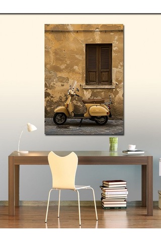 Kanvas Tablo Eski Pencere Ve Scooter 100cmx140cm