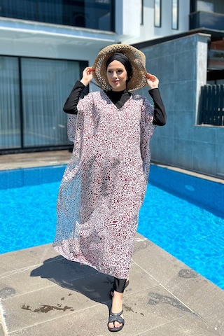 Remsa Mayo Üzerine Kaftan Pareo 430-217 Leopar Bordo Bordo