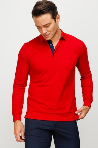 Desen Triko Erkek Polo Yaka Uzun Kollu Sweatshirt Kırmızı Kırmızı