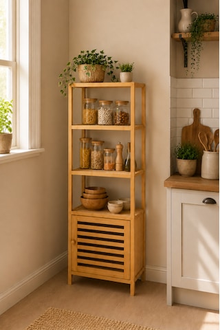 Robin Home Bambu Tek Kapaklı 4 Raflı Çok Amaçlı Düzenleyici Organizer Dolap Bej