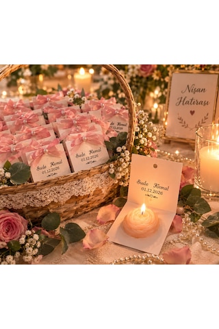 Gül Mum Nişan Söz Hediyeliği 15 Adet Set Yaldızlı Mum Rengi
