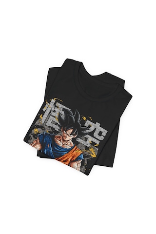 Ustaprint3d Goku Anime Baskılı Unisex Siyah Tişört %100 Pamuk Dtf Baskı Siyah