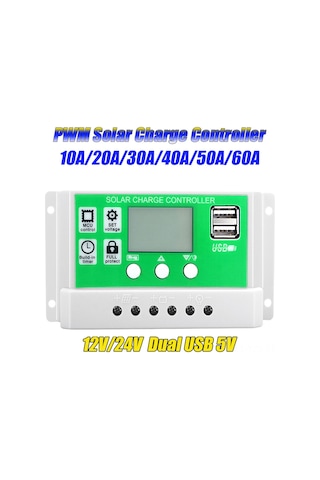 Yaozixa 50a 12v/24v Otomatik Tanıyan Solar Kontrolör - Pwm Şarj, Aşırı Şarj Koruması, Lcd Ekran, 2x Usb 5v Çıkış Beyaz+yeşil