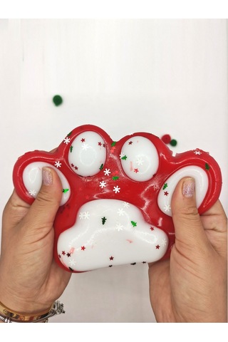 Dev Pati Squishy Taba Squishy Kedi Pati Sıkma 14 Cm Pullu Pati Sukuşi - Kırmızı/beyaz