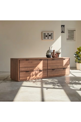 Vintage Walnut Model Devirme Kapaklı Masif Ahşap Tv Ünitesi