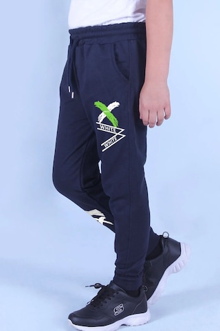 Fyk Kids 2 Li Fermuarlı, Baskılı X Collection Erkek Çocuk Eşofman Altı Gri - Lacivert