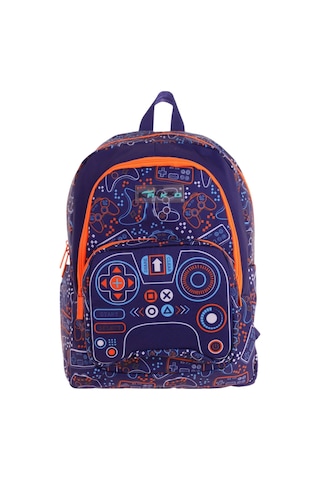 Kaukko Kids Üç Bölmeli Lacivert Turuncu - Oyun Desenli Erkek Çocuk Okul Ve Günlük Sırt Çantası - L5281 Lacivert - Turuncu