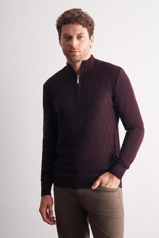İmza Mürdüm Dik Yaka Uzun Kol Cepsiz Slim Fit Casual Pamuklu Triko Kazak 1012255108 Mürdüm