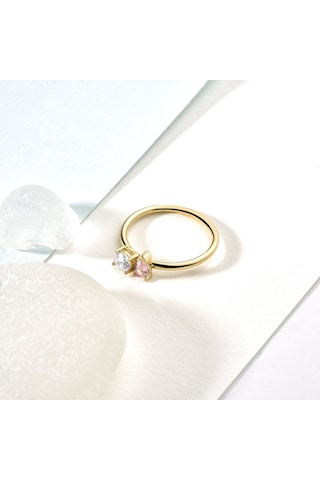 14 Ayar Altın Kaplama Kişiselleştirilebilir Üçgen Ve Yuvarlak Taşlı Yüzük - Rs00107 Altın