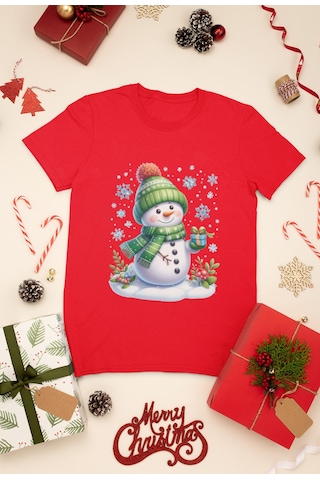 Stil X Yeni Yıl Baskılı Unısex Çocuk Tshırt, Chrıstmas Temalı, %100 Pamuklu Kırmızı