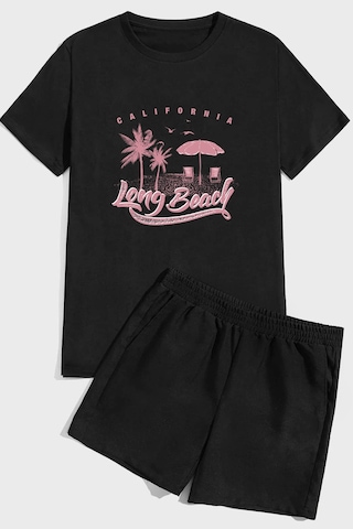 Uyguntarz Long Beach Baskı Şort Takım Siyah